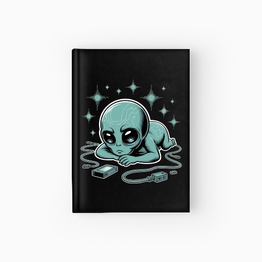 Digital Baby Alien with Circuitry Hardcover Journal