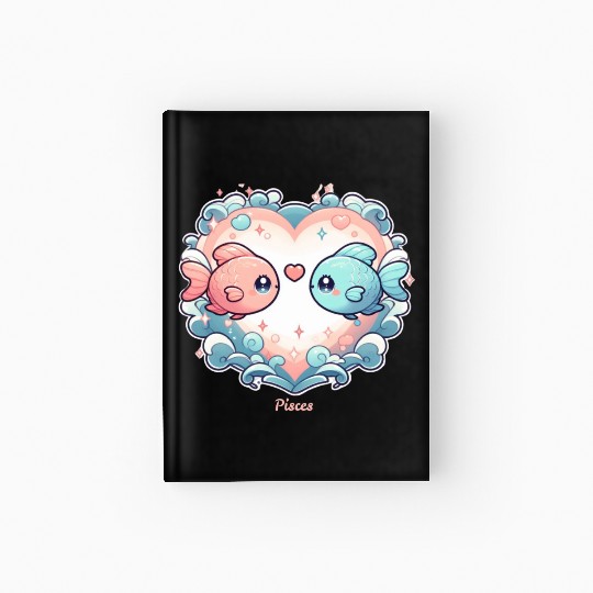 Celestial Pisces Love Heart Illustration Hardcover Journal