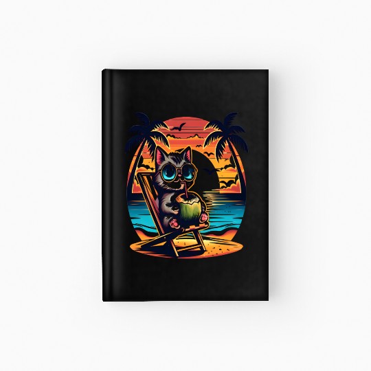 Sunset Kitty with Coconut Drink Hardcover Journal