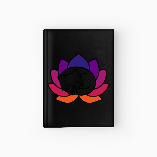 Serene Cat Lotus Illustration Hardcover Journal