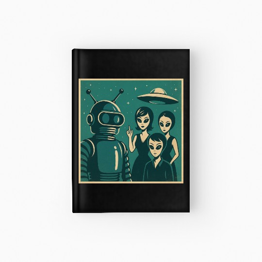 Retro Sci-Fi Alien Encounter Design Hardcover Journal