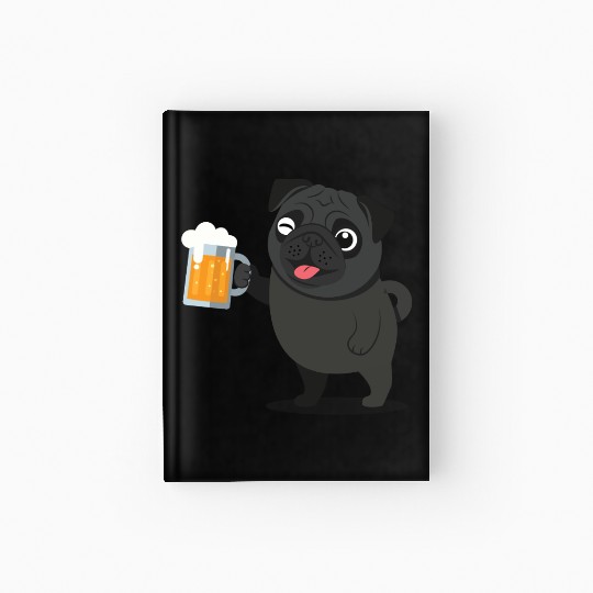 Playful Pug with Beer Mug Hardcover Journal