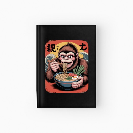 Japanese Bigfoot Eating Ramen Great Wave Kanagawa Hardcover Journal