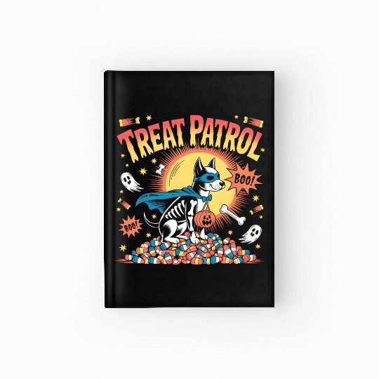 Treat Patrol – Vintage Halloween Dog in Superhero  Hardcover Journal