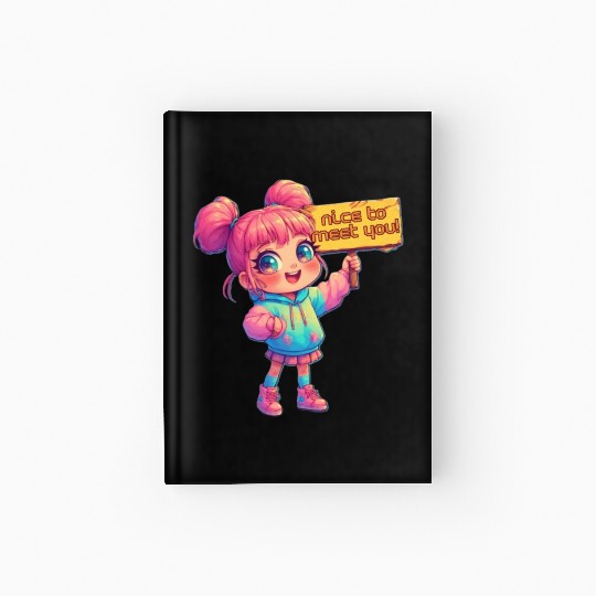 Cute Girl Holding Welcome Sign Hardcover Journal