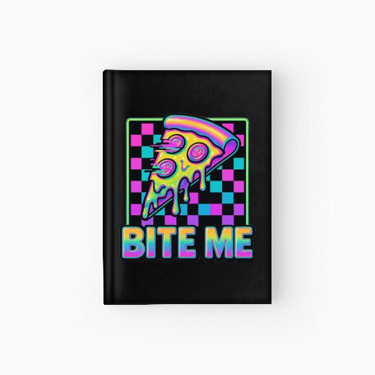 Bite Me – Y2K Glitch Pizza Neon Hardcover Journal