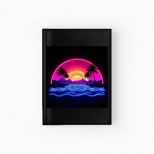 Neon Sunset Over Tropical Island Hardcover Journal