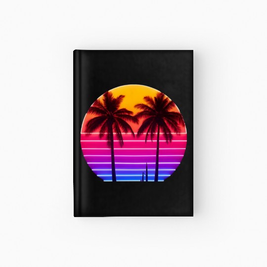 Neon Sunset Palm Trees Illustration Hardcover Journal