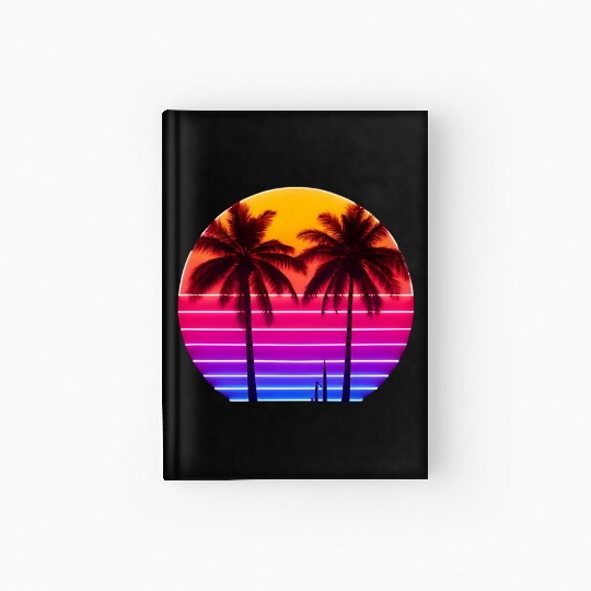 Neon Sunset Palm Trees Illustration Hardcover Journal