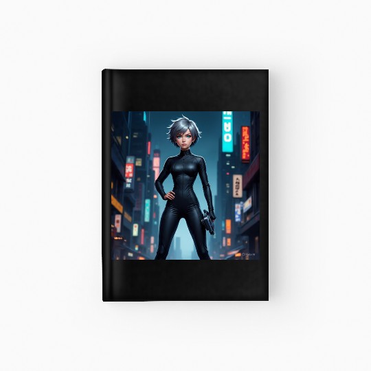 Futuristic Cyberpunk Heroine Design Hardcover Journal