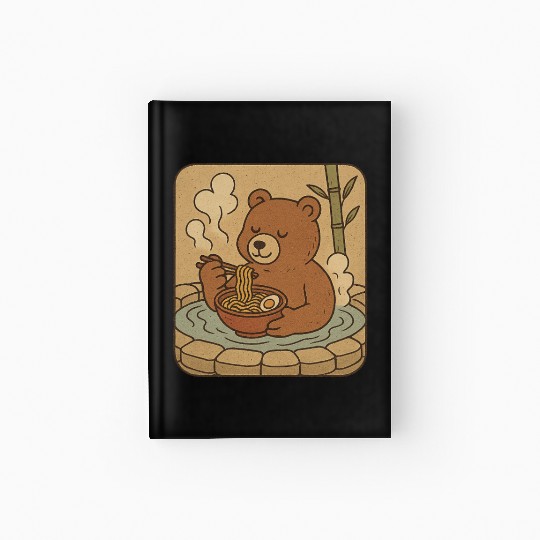 Cute Bear Enjoying Warm Ramen Hardcover Journal