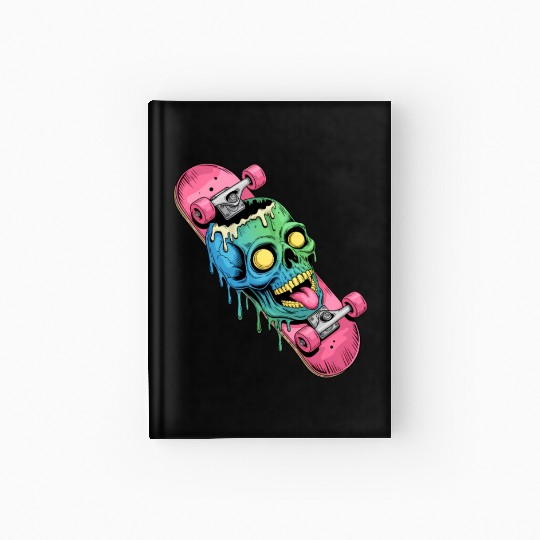 Neon Dripping Skull Skateboard Art Hardcover Journal
