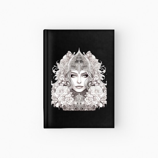Elegant Fantasy Queen with Floral Crown Hardcover Journal