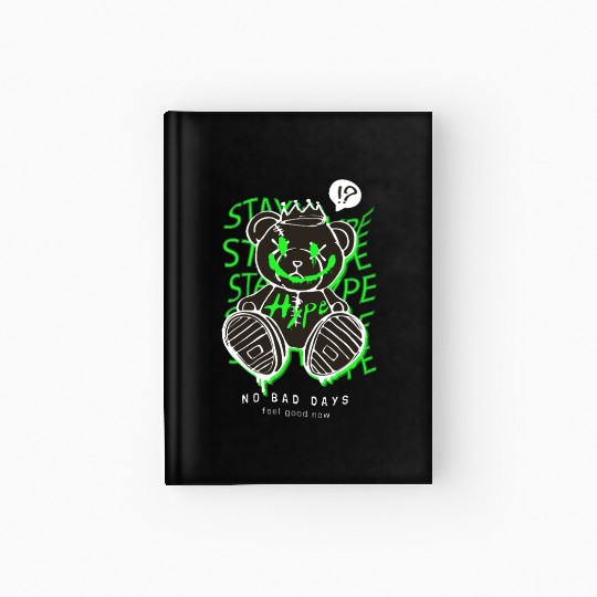 Neon Green Grunge Teddy Bear Design Hardcover Journal