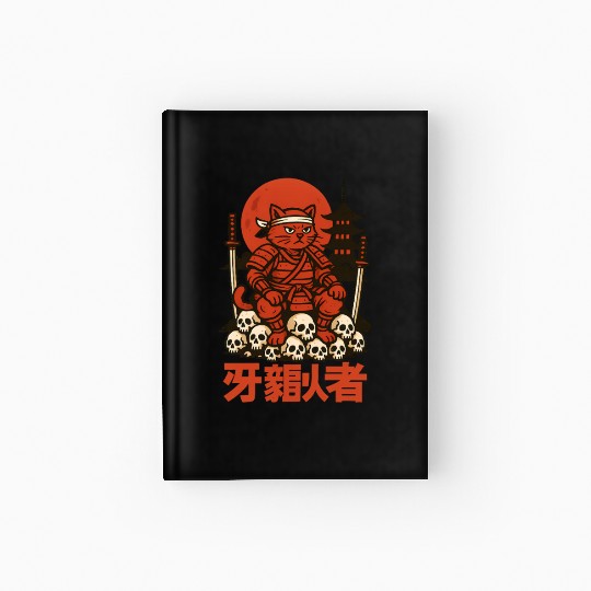 Samurai Cat with Skulls and Pagoda Hardcover Journal