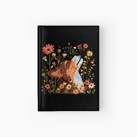 Serene Howling Wolf Amid Floral Bloom Hardcover Journal