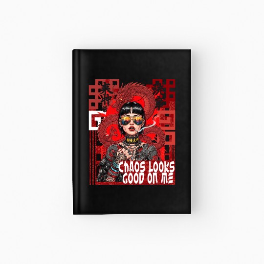 Cyberpunk illustration of a powerful young woman Hardcover Journal