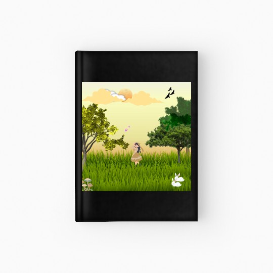 Serene Forest Girl with Bunny and Birds Hardcover Journal