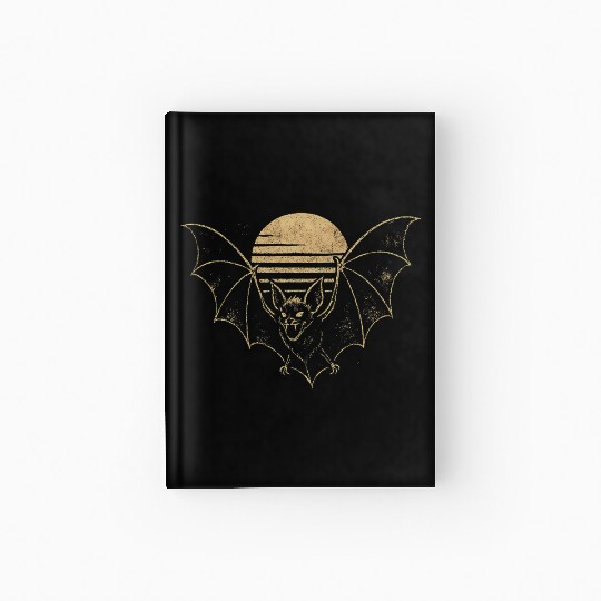 Retro Sunset Bat Silhouette with Full Moon Hardcover Journal