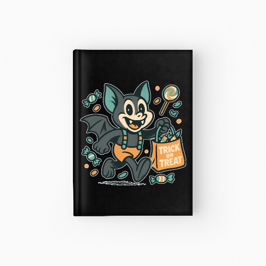 Cute Bat with Candy Bag Halloween Design Hardcover Journal