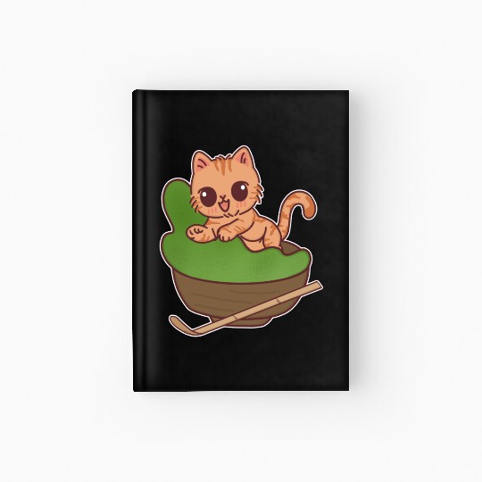 Kawaii Cat in Matcha Tea Bowl Hardcover Journal