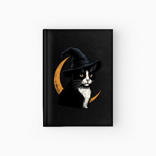 Whimsical Black Cat Witch Design Hardcover Journal