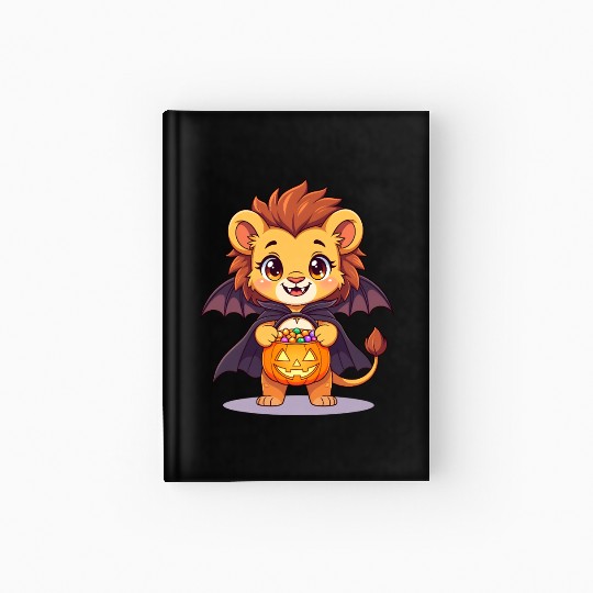 Cute Halloween Lion with Bat Costume Hardcover Journal