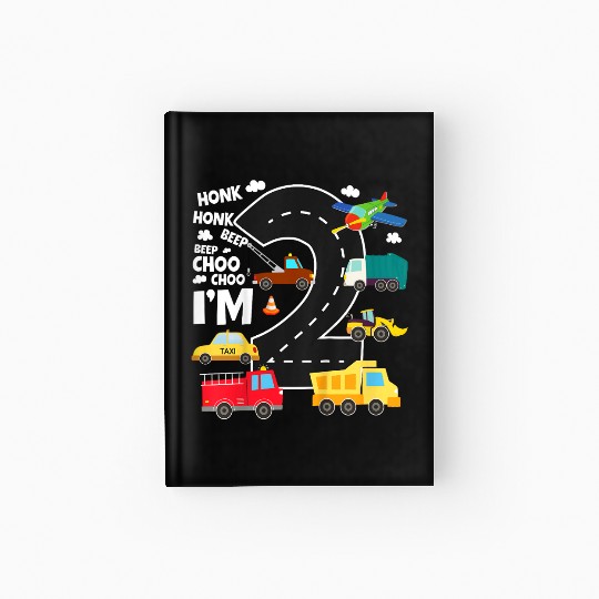 Kids Birthday 2 Traffic Vehicles Number Two Design Hardcover Journal