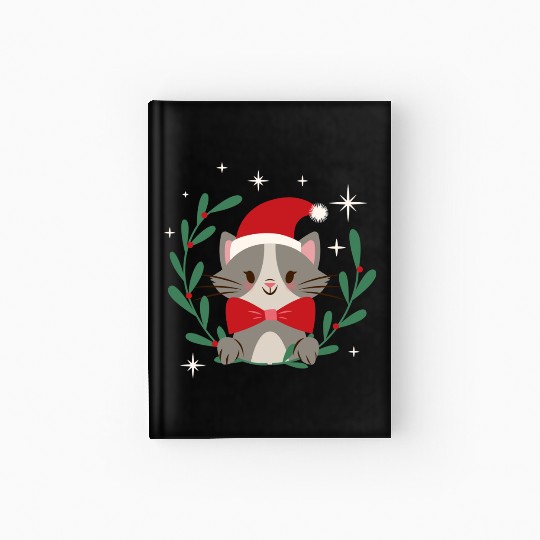 Festive Cat in Santa Hat Hardcover Journal