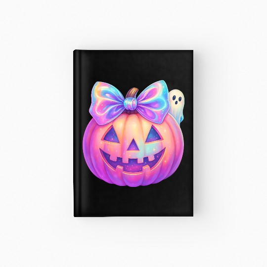 Glowing Halloween Pumpkin with Iridescent Bow Hardcover Journal