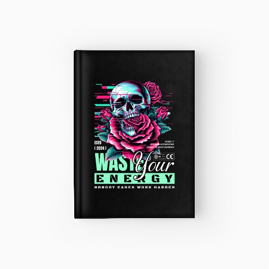 Vivid Skull with Roses Neon Artwork Hardcover Journal