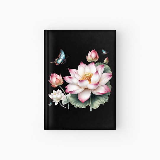 Light Pink Lotus and Butterflies  Hardcover Journal