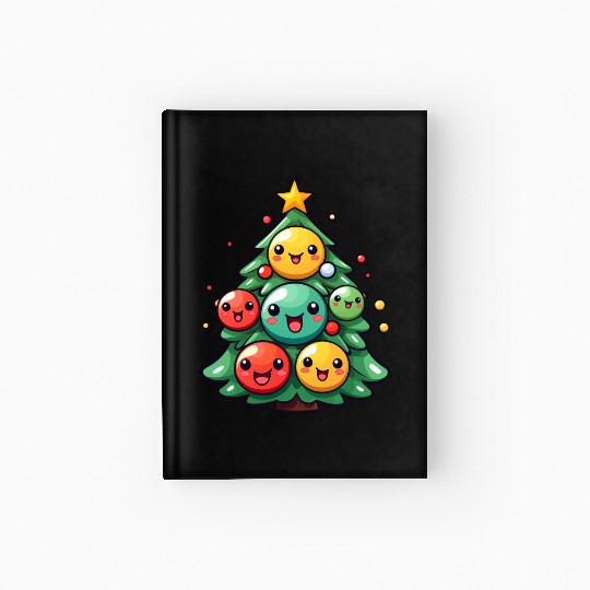 Kawaii Christmas Tree with Chibi Ornaments Hardcover Journal