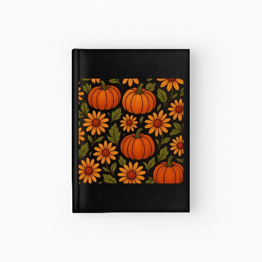 Autumn Pumpkin and Daisy Pattern Hardcover Journal