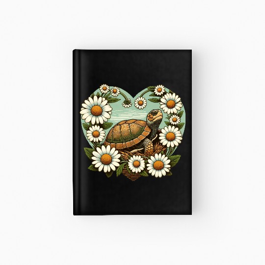 Turtle surrounded by Daisy Heart Design Hardcover Journal