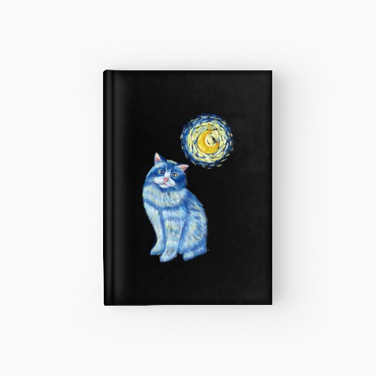 Blue Van Gogh Starry Night Ragdoll Cat Graphic Hardcover Journal