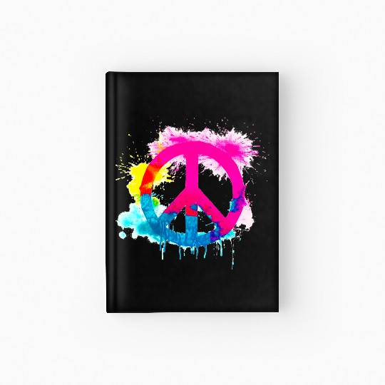 Peace sign neon colors groovy spray paint splatter Hardcover Journal
