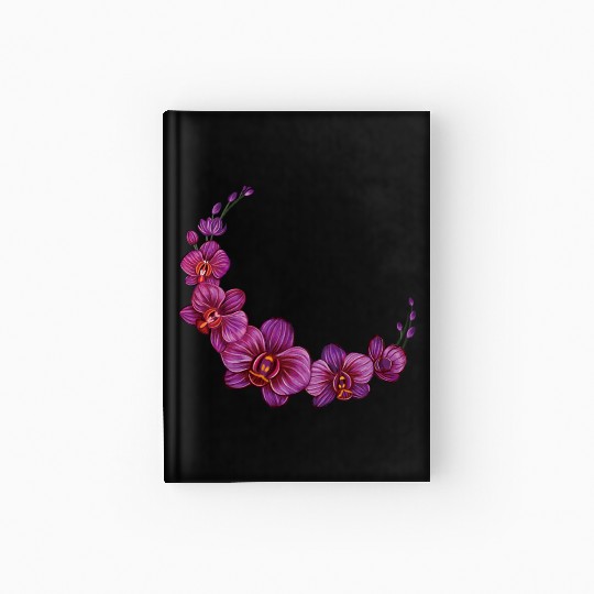 Violet Moon Orchid Flower branch illustration Hardcover Journal