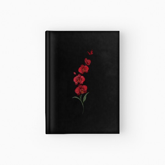Red Orchid Flowers illustration with red butterfly Hardcover Journal