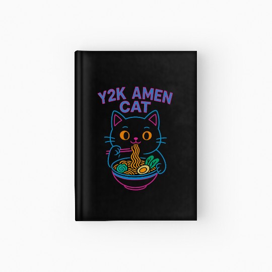 Y2K Ramen Cat – Retro Neon Anime Noodle Lover Desi Hardcover Journal