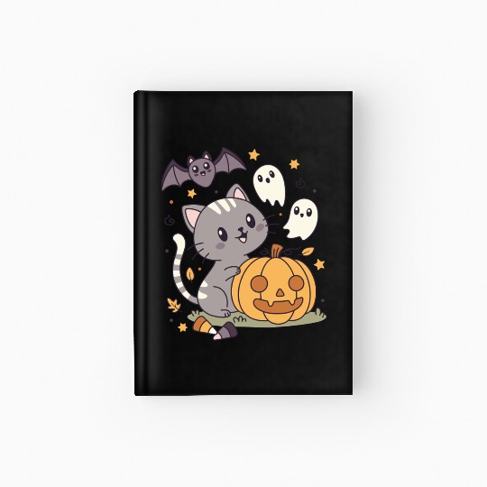 Halloween Kawaii Cat Bat Pumpkin Hardcover Journal