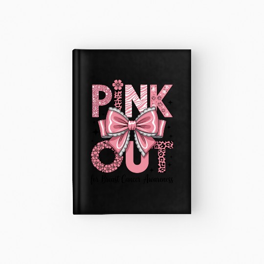 Pink Out Breast Cancer Awareness Coquette Bow  Hardcover Journal