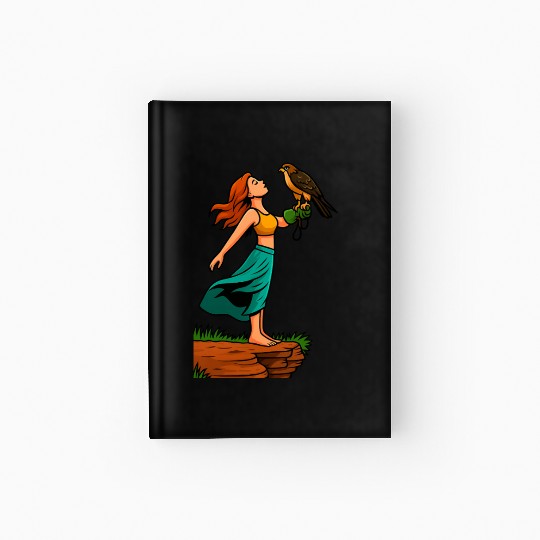Woman with Hawk on Arm in Nature Scene Hardcover Journal