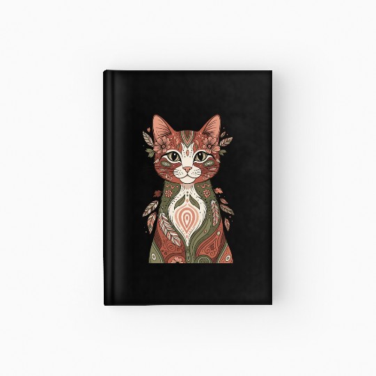 Boho Psychedelic Cat – Floral Hippie Design Hardcover Journal
