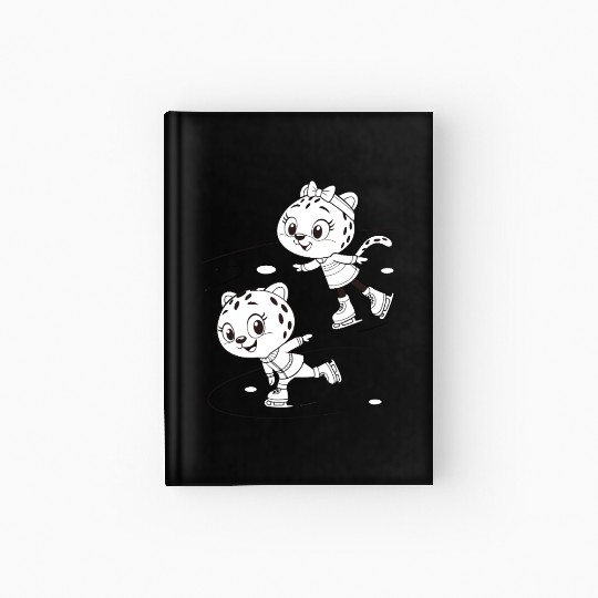 Black-and-White Leopard Cubs Ice Skating  Hardcover Journal
