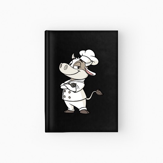 Charming Cow Chef Cartoon Illustration Hardcover Journal