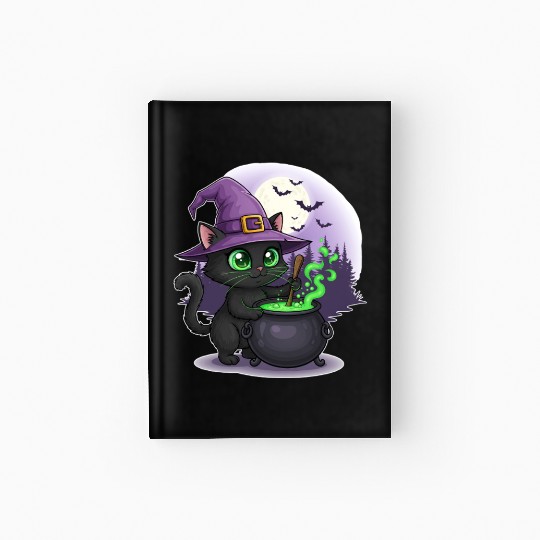 Enchanting Witch Cat Under Full Moon Hardcover Journal