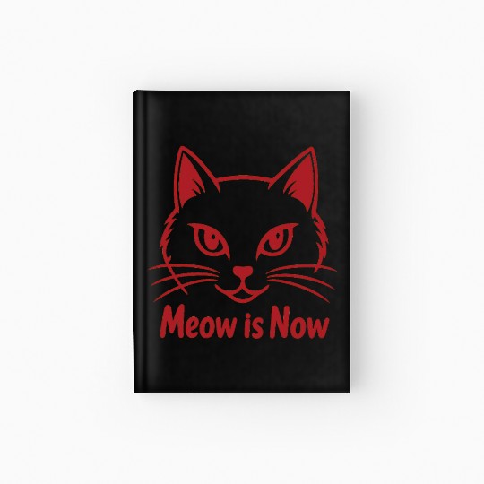 Elegant Cat Face with Bold Red Lines - Meow Is Now Hardcover Journal