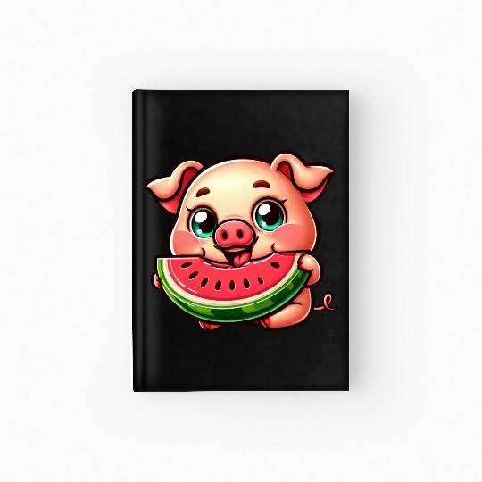 Cute pig with watermelon summer vacation farmer Hardcover Journal