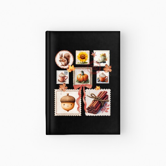 Watercolor Autumn Postage Stamps Fall Vibes Autumn Hardcover Journal